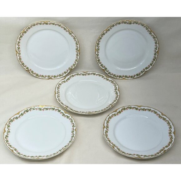 5 Haviland Schleiger 98 Green Clover Leaf Red Berries Bread & Butter Plates 6" - Picture 1 of 9